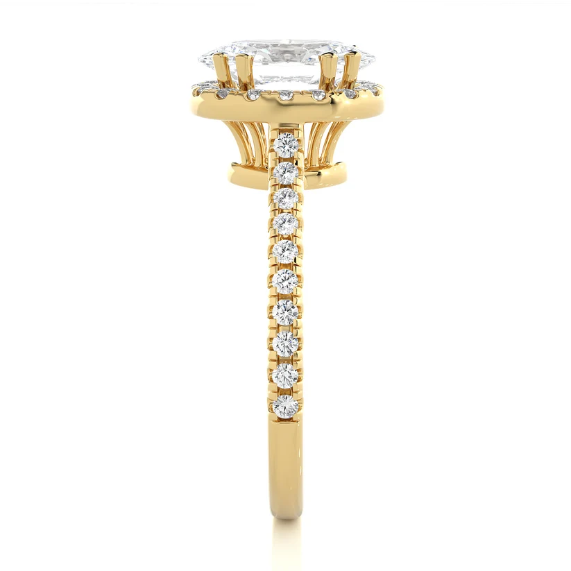 Oval Cut Halo Diamond Engagement Ring | Solid Yellow Gold | Pavé Diamond Band | Classic Halo Setting