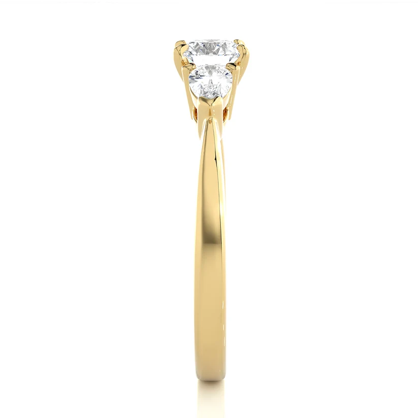 Round & Pear Cut Three Stone Diamond Engagement Ring in Yellow Gold
