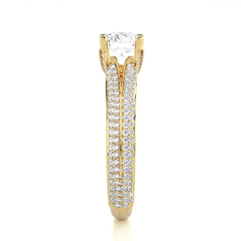 Round Brilliant Diamond Split Shank Pave Engagement Ring in Solid Gold