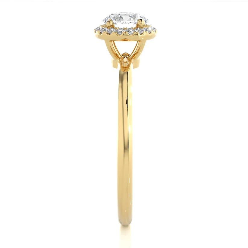 Gold Round Halo Solitaire Engagement Ring for Women | Diamond Halo Wedding Ring