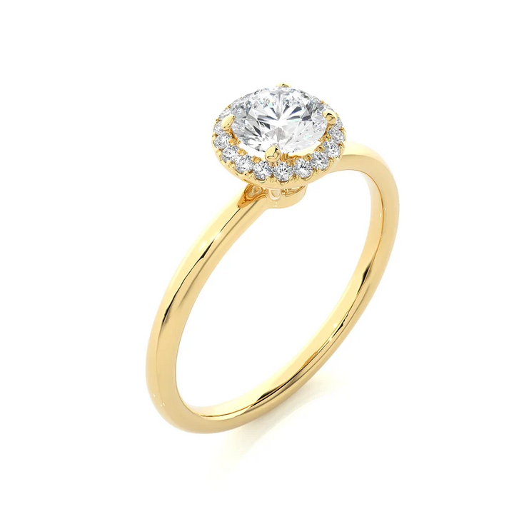 Gold Round Halo Solitaire Engagement Ring for Women | Diamond Halo Wedding Ring