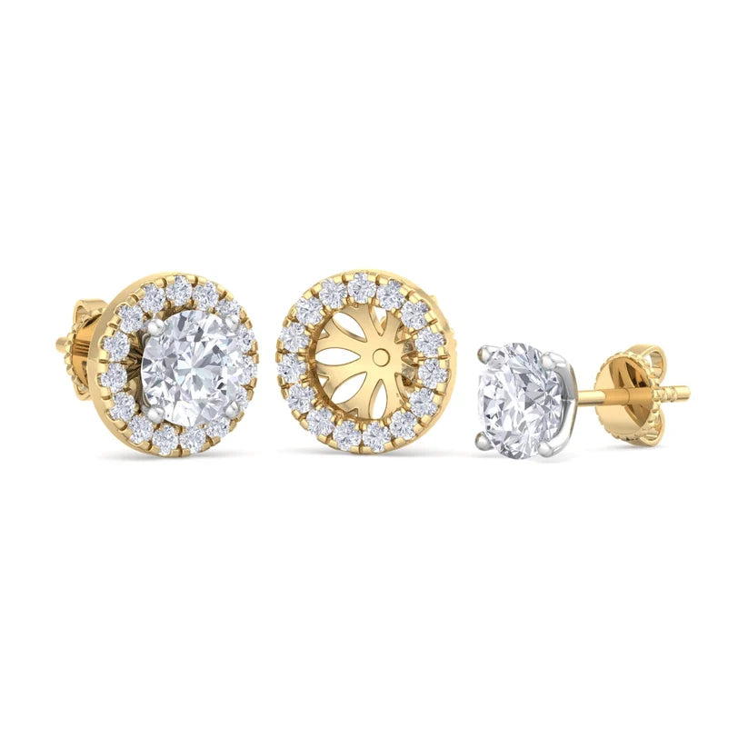 Gold Round Brilliant Halo Diamond Stud Earrings | Luxury Jewelry