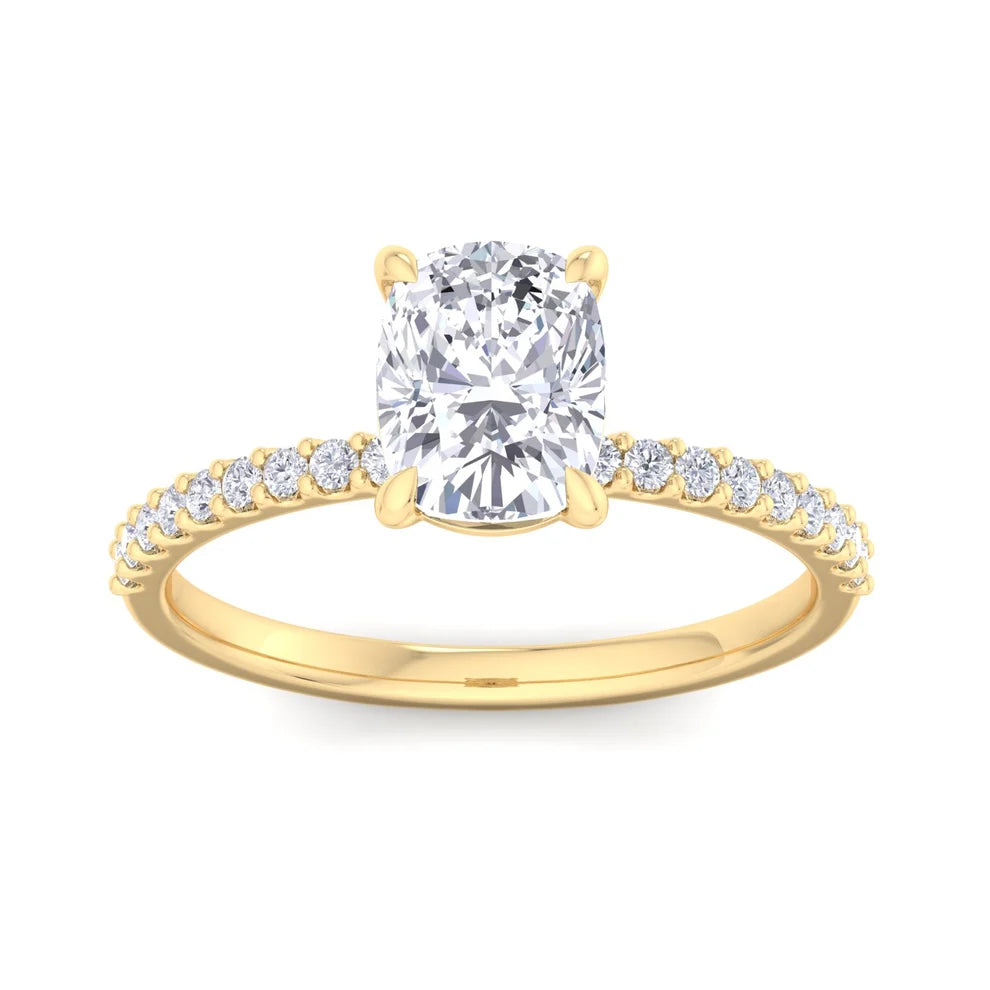 Classic Cushion Cut Diamond Engagement Ring with Half Eternity Pavé Band Gold