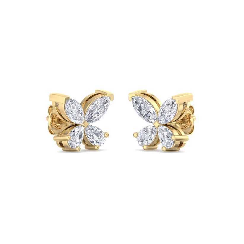 Elegant Butterfly Diamond Gold Stud Earrings