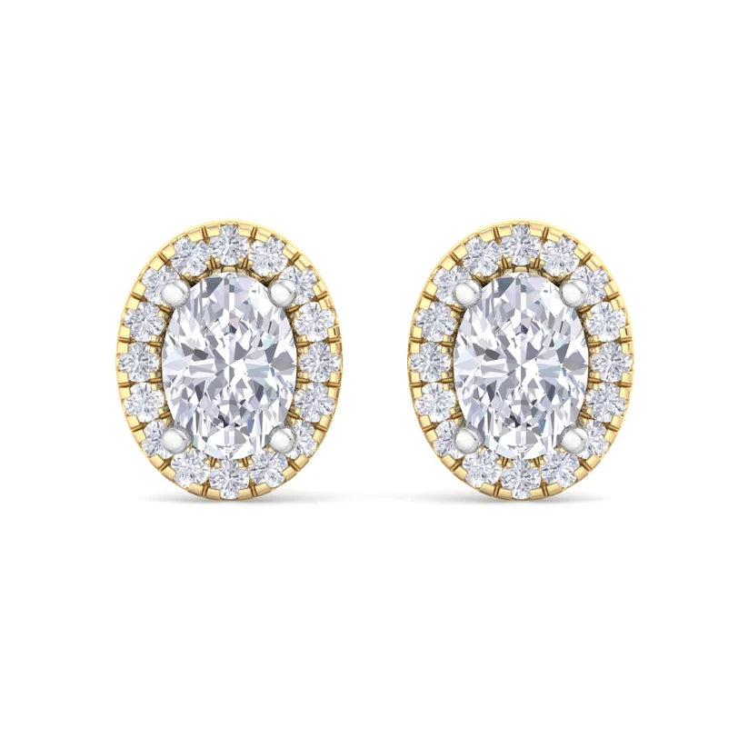 Celeste Oval-Cut Diamond Halo Stud Earrings