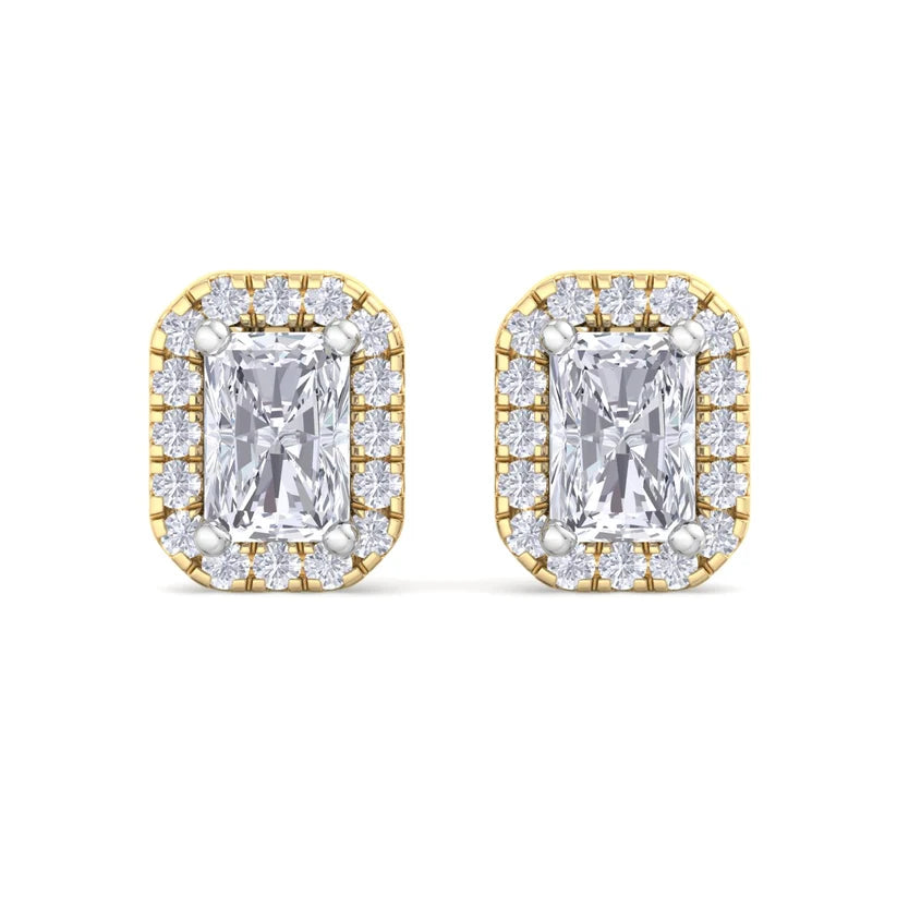 Radiant-Cut Diamond Halo Stud Earrings in Gold