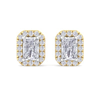 Radiant-Cut Diamond Halo Stud Earrings in Gold
