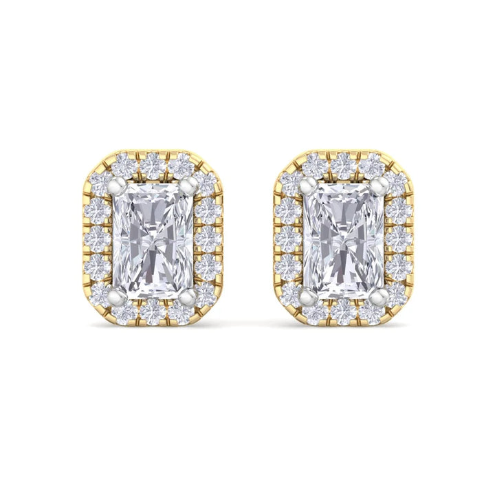 Radiant-Cut Diamond Halo Stud Earrings in Gold