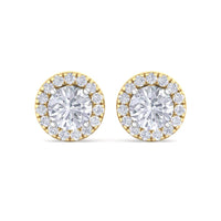 Gold Round Brilliant Halo Diamond Stud Earrings | Luxury Jewelry