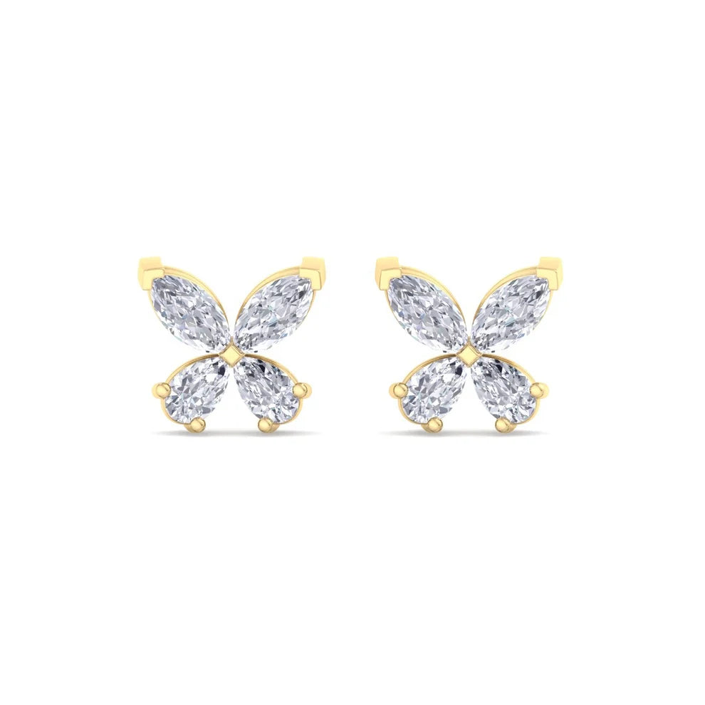 Elegant Butterfly Diamond Gold Stud Earrings