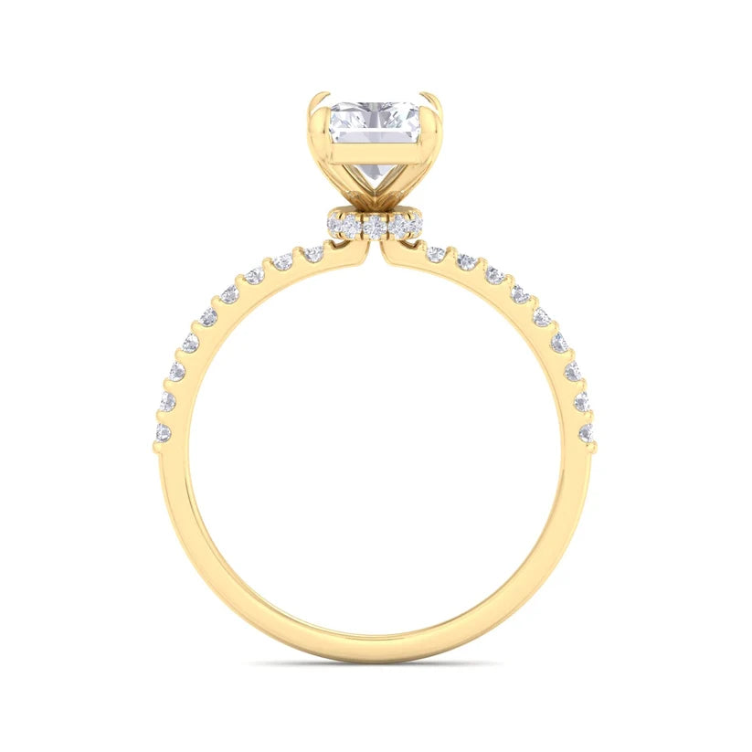 Radiant Cut Diamond Solitaire Engagement Ring with Pavé Band in Yellow Gold