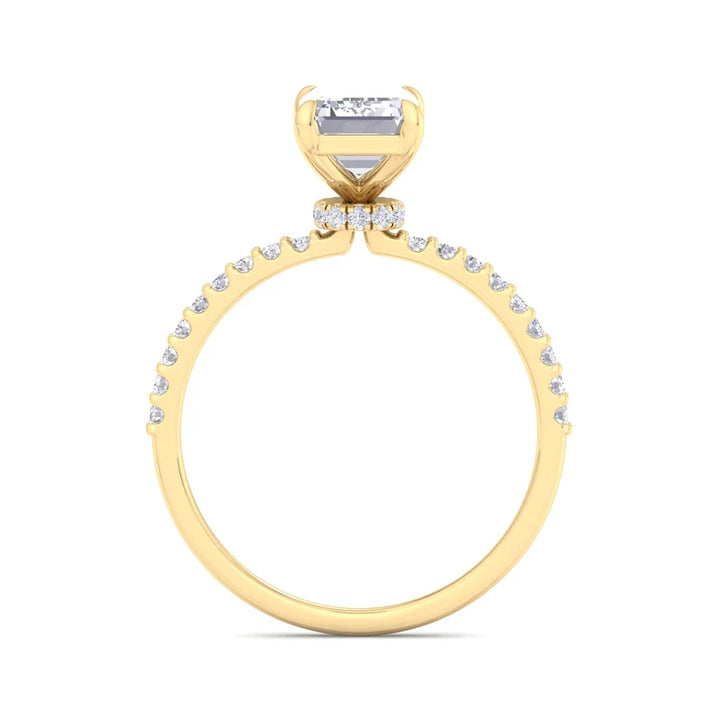 Emerald Cut Diamond Solitaire Engagement Ring with Pavé Band in Gold