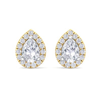 Pear-Shaped Diamond Halo Stud Earrings in Gold