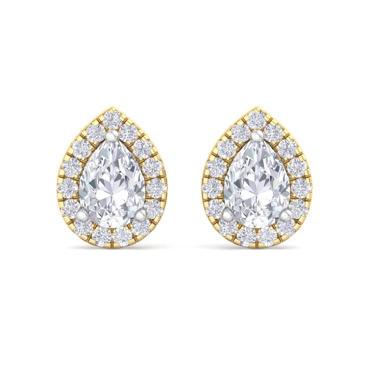Pear-Shaped Diamond Halo Stud Earrings in Gold
