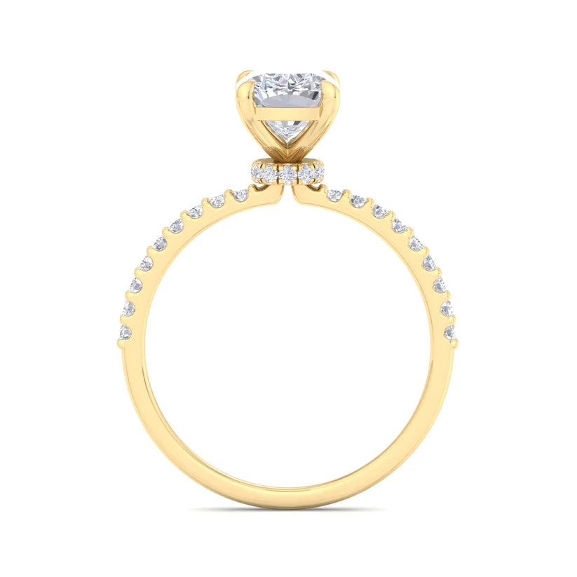 Classic Cushion Cut Diamond Engagement Ring with Half Eternity Pavé Band Gold