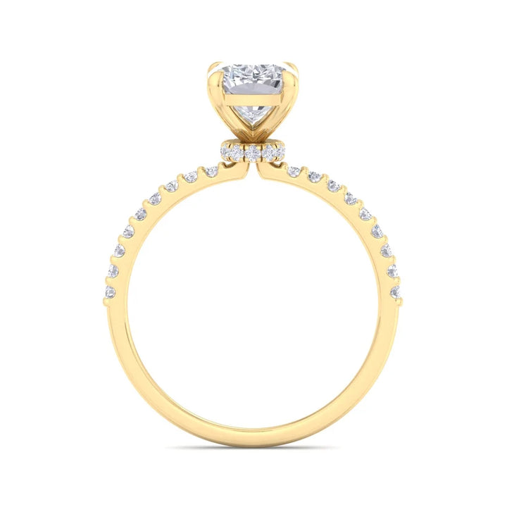 Classic Cushion Cut Diamond Engagement Ring with Half Eternity Pavé Band Gold