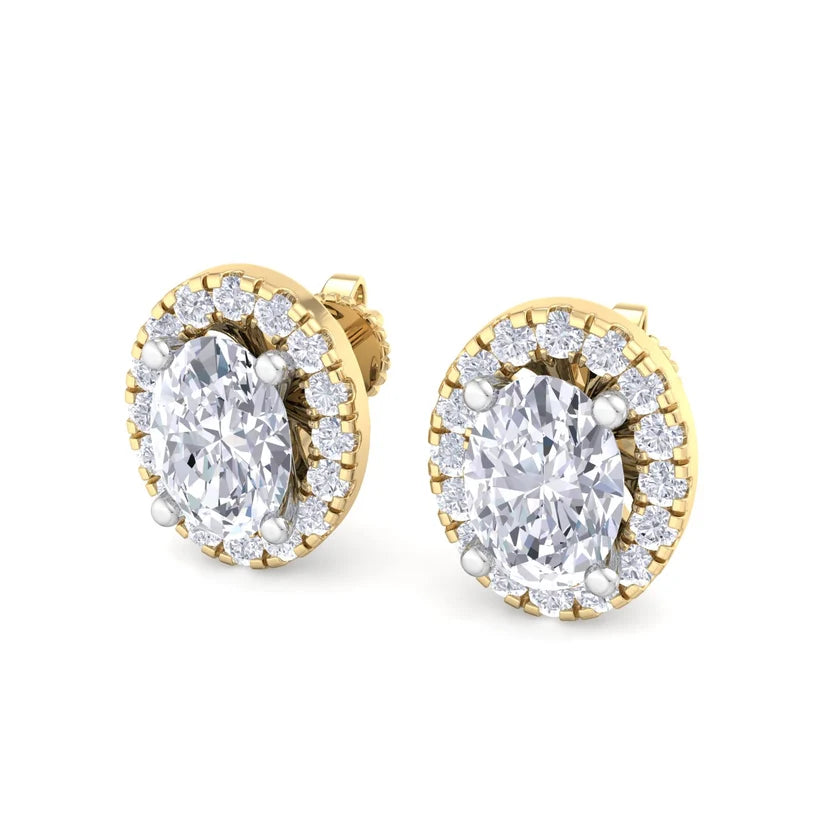 Celeste Oval-Cut Diamond Halo Stud Earrings