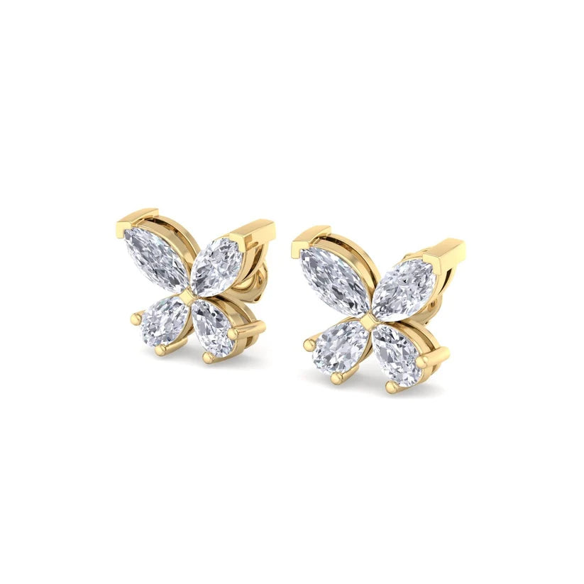 Elegant Butterfly Diamond Gold Stud Earrings
