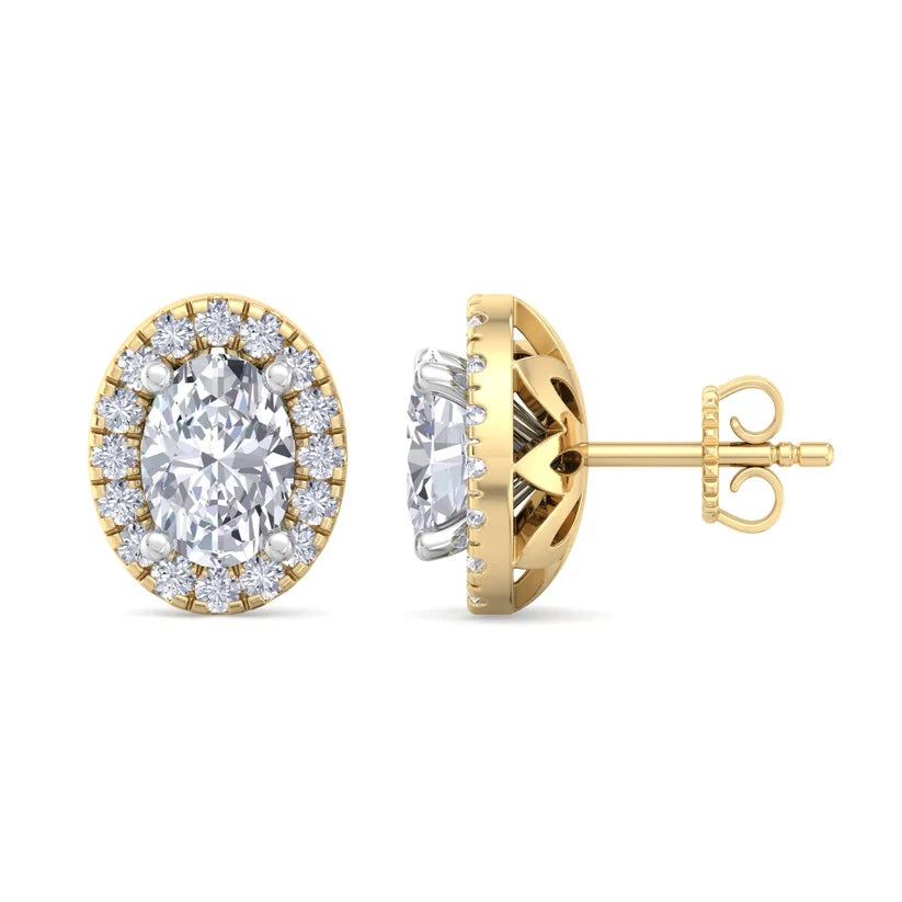 Celeste Oval-Cut Diamond Halo Stud Earrings