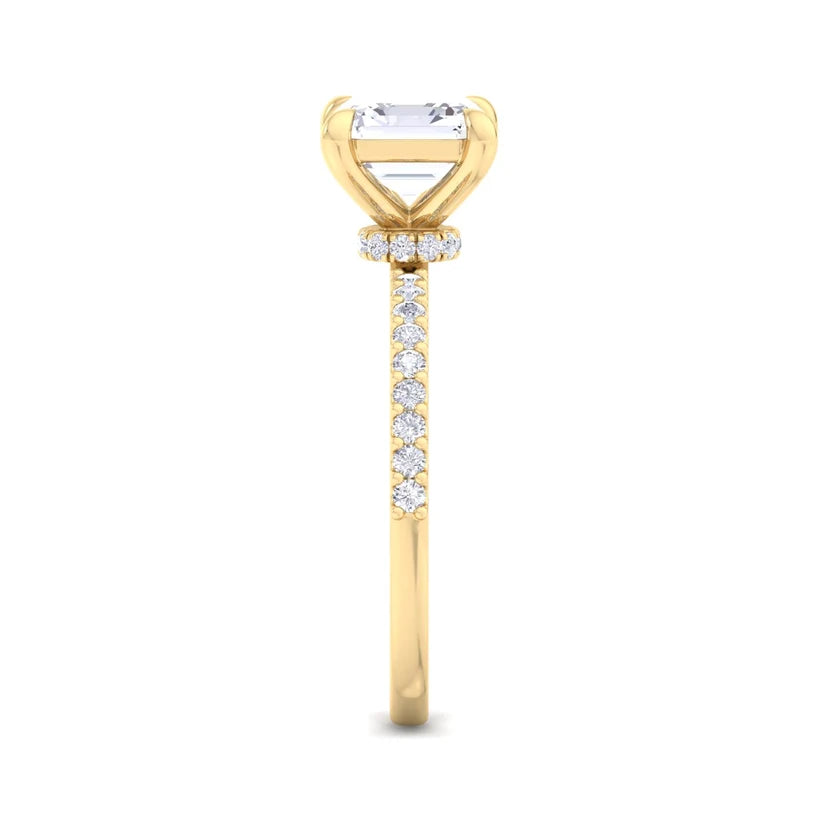 Asscher Cut Diamond Solitaire Engagement Ring | Solid Yellow Gold | Pavé Diamond Band | Classic Four-Prong Setting | Gift for Her