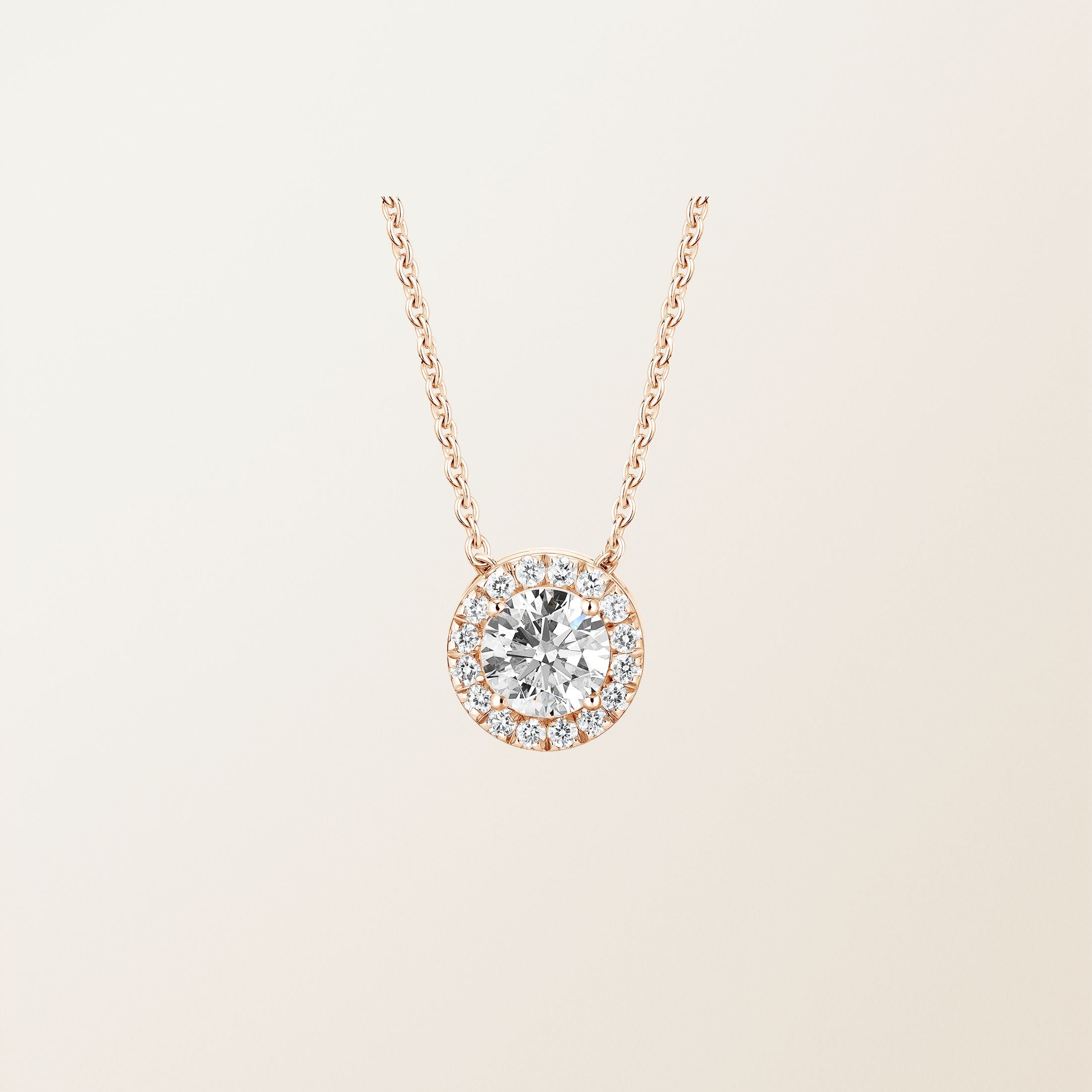 Round Halo Diamond Pendant Necklace in Rose Gold