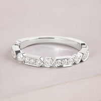 Geometric Hexagon Diamond Half Eternity Band in White Gold