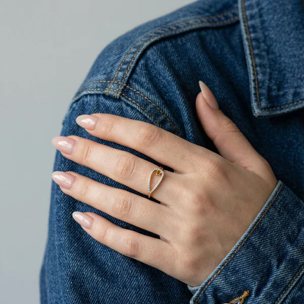 Open Teardrop Pavé Diamond Ring in 10K / 14K / 18K Yellow Gold