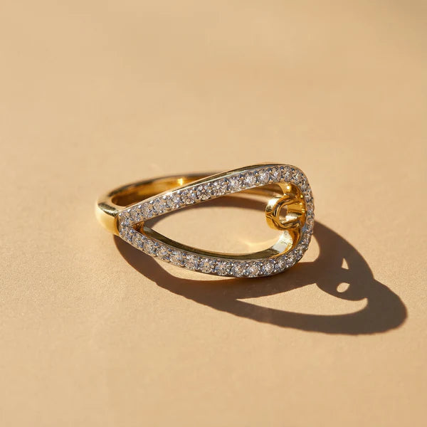 Open Teardrop Pavé Diamond Ring in 10K / 14K / 18K Yellow Gold
