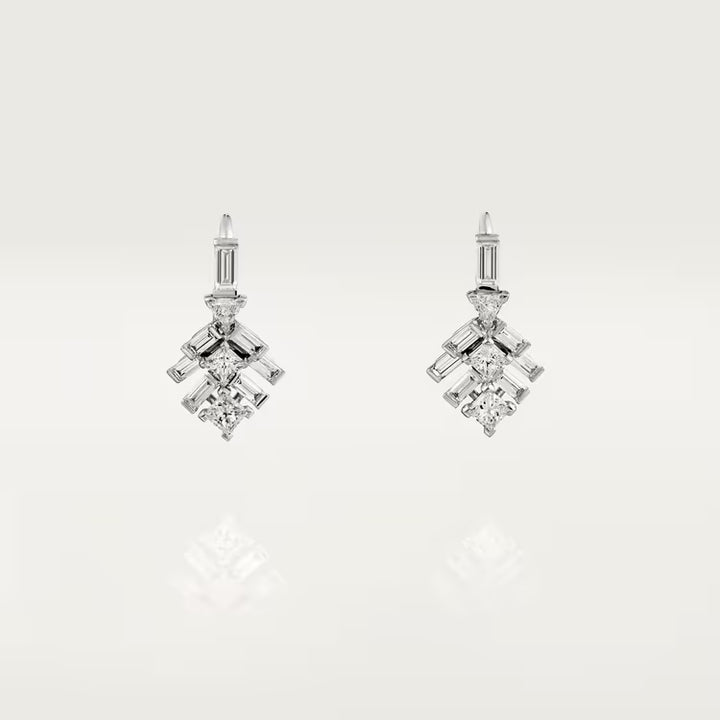 Celestial Baguette, Princess & Trillion Diamond Drop Earrings