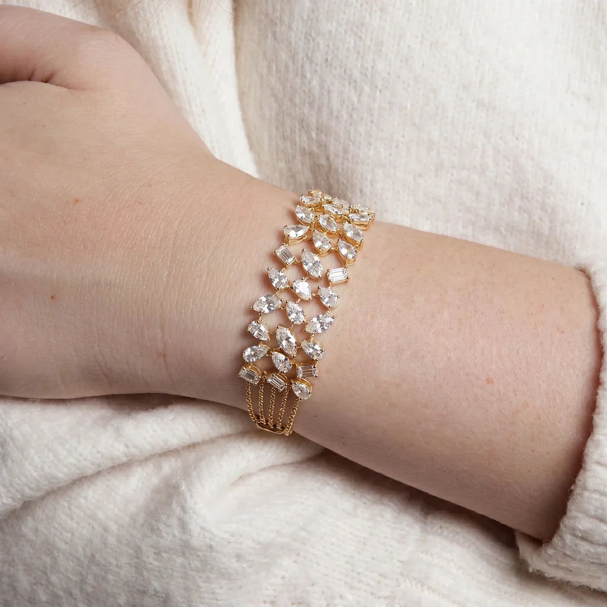 Luxury Marquise & Baguette Cut Diamond Statement Bracelet in 925 Sterling Silver