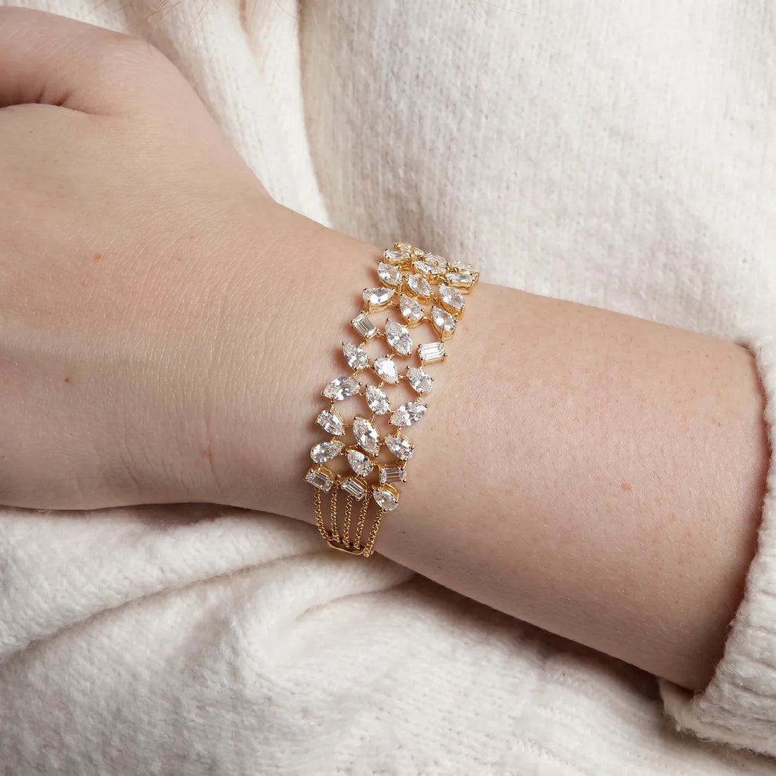 Luxury Marquise & Baguette Cut Diamond Statement Bracelet in 925 Sterling Silver