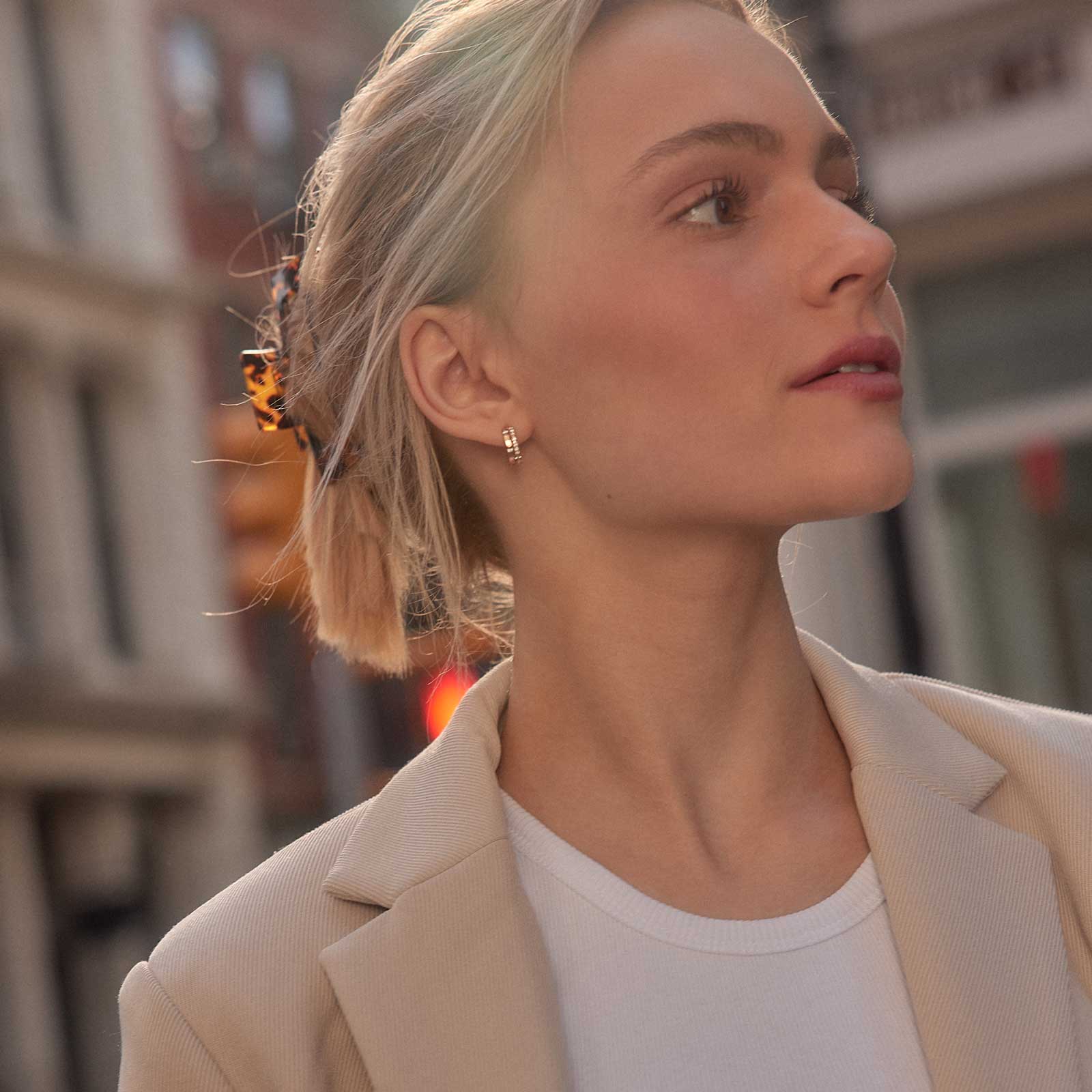 Modern Rose Gold Diamond Elowen Link Earrings