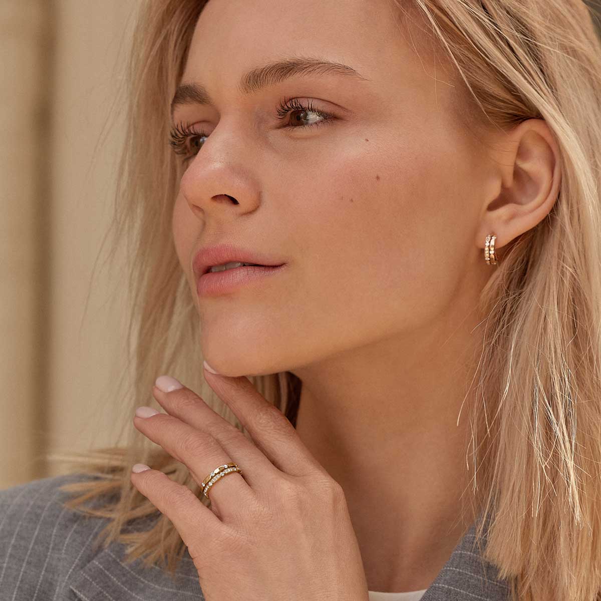 Modern Rose Gold Diamond Elowen Link Earrings