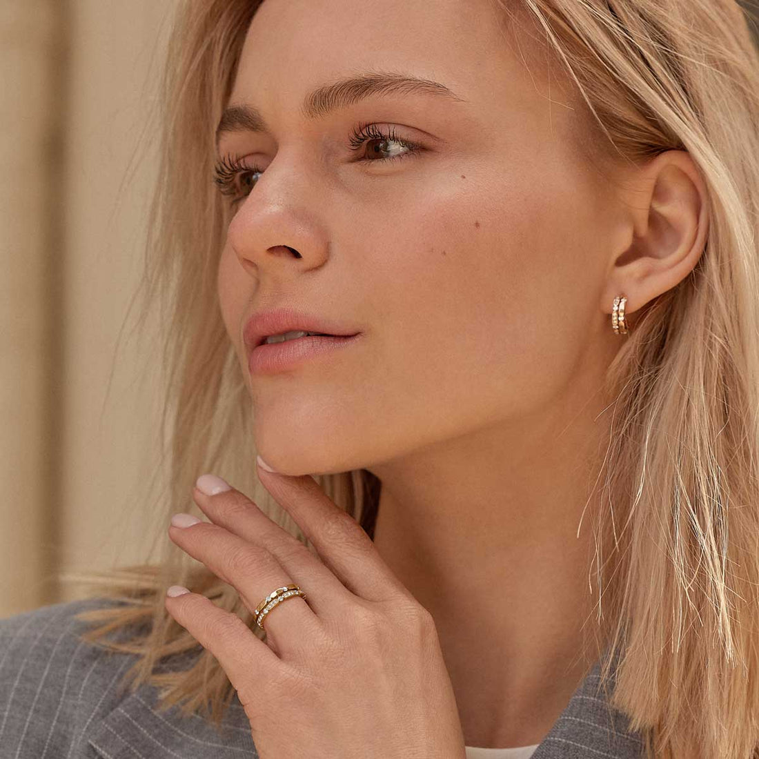 Modern Rose Gold Diamond Elowen Link Earrings