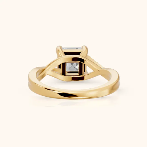 Veronica Twist Side Stone Asscher Diamond Engagement & Wedding Ring