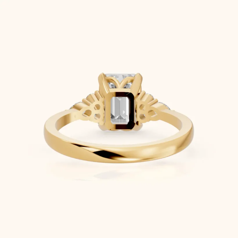 Amelia Three Stone Emerald Diamond Engagement & Wedding Ring
