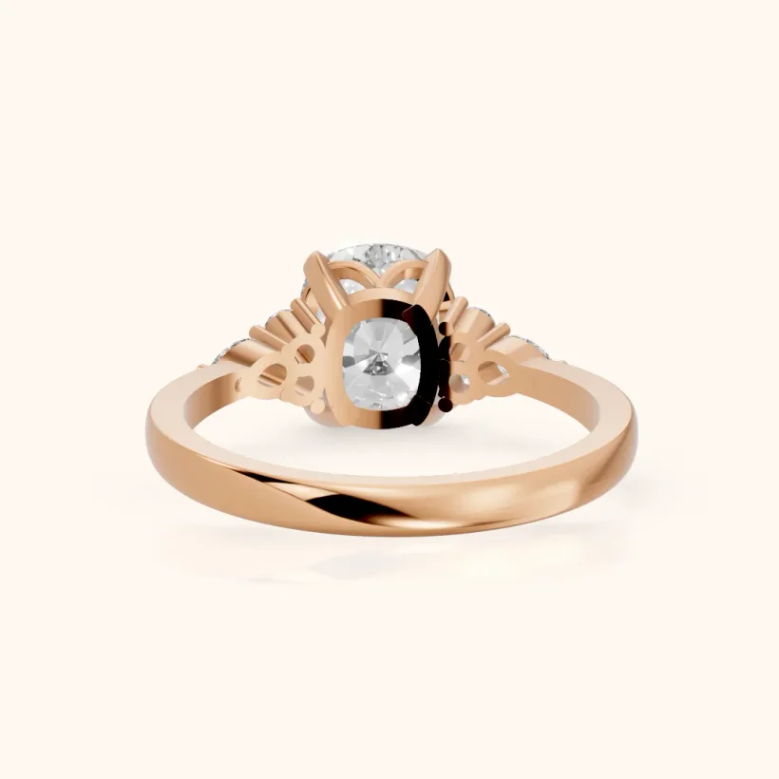 Amelia Three Stone Cushion Diamond Engagement & Wedding Ring