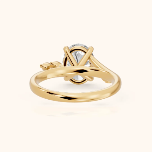 Flora Twist Side Stone Oval Diamond Engagement & Wedding Ring