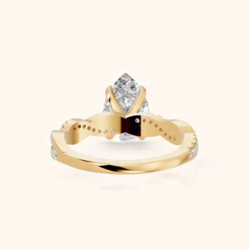 Twisted Side Stone Pear Diamond Engagement & Wedding Ring