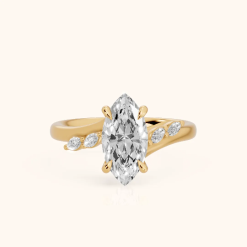 Flora Twist Side Stone Marquise Diamond Engagement & Wedding Ring