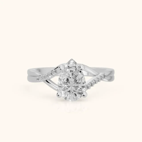 Veronica Twist Side Stone Pear Diamond Engagement & Wedding Ring