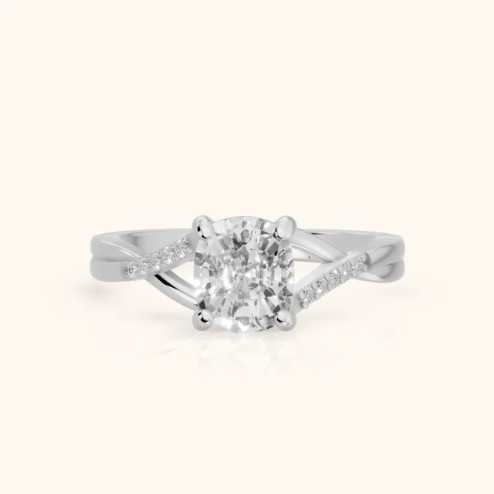 Veronica Twist Side Stone Cushion Diamond Engagement & Wedding Ring