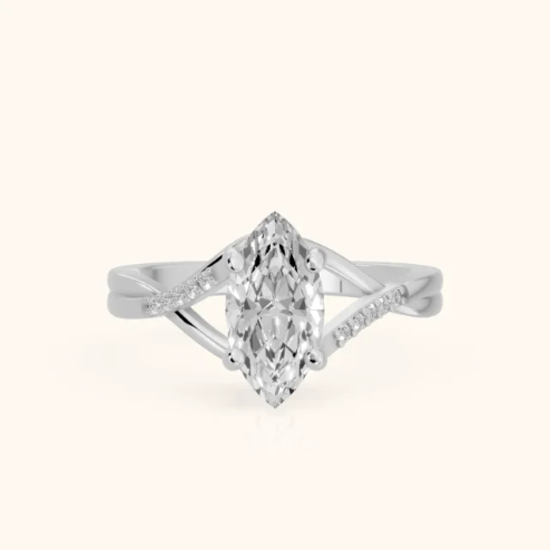 Veronica Twist Side Stone Marquise Diamond Engagement & Wedding Ring