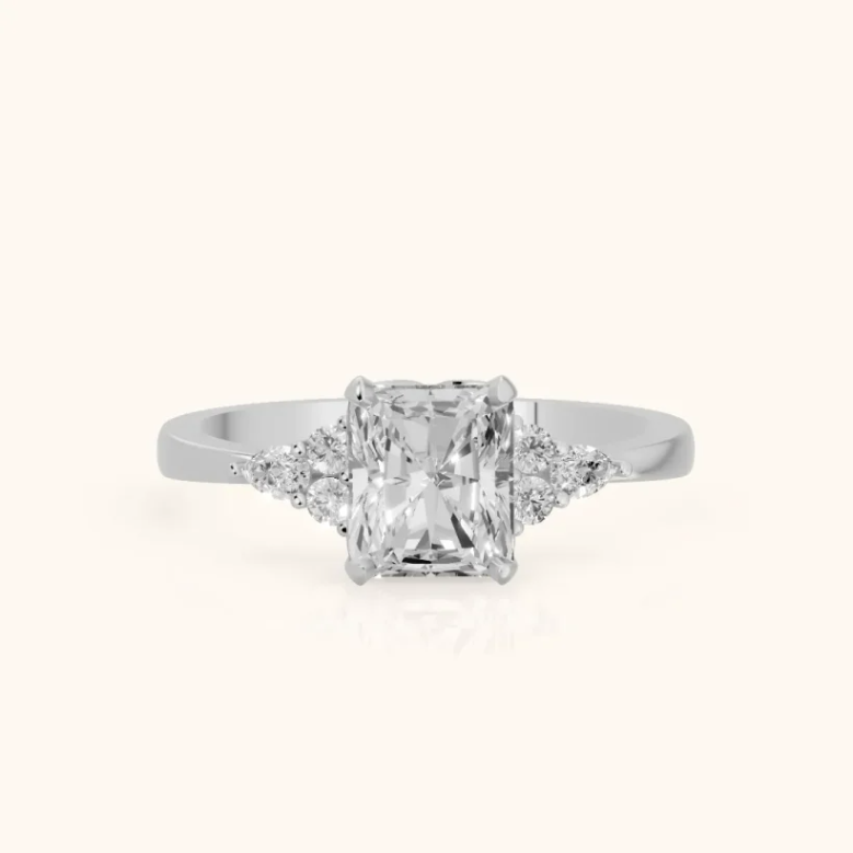 Amelia Three Stone Radiant Diamond Engagement & Wedding Ring