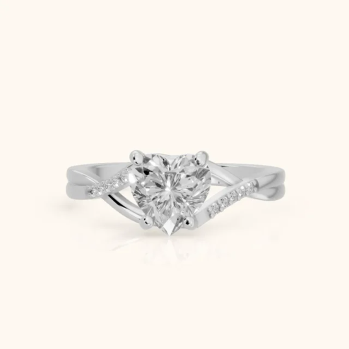 Veronica Twist Side Stone Heart Diamond Engagement & Wedding Ring