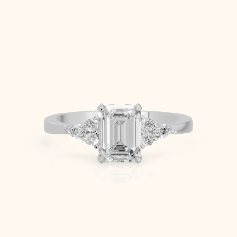Amelia Three Stone Emerald Diamond Engagement & Wedding Ring