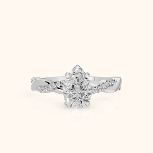 Twisted Side Stone Pear Diamond Engagement & Wedding Ring