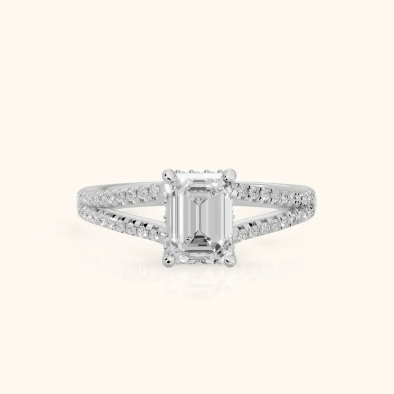 Emerald Diamond Engagement & Wedding Ring
