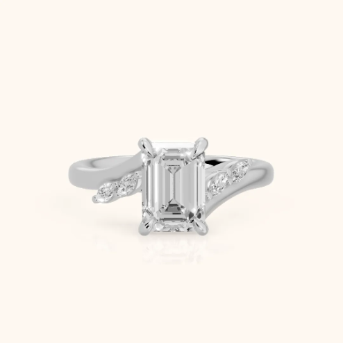 Flora Twist Side Stone Emerald Diamond Engagement & Wedding Ring