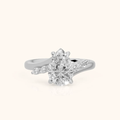 Flora Twist Side Stone Pear Diamond Engagement & Wedding Ring